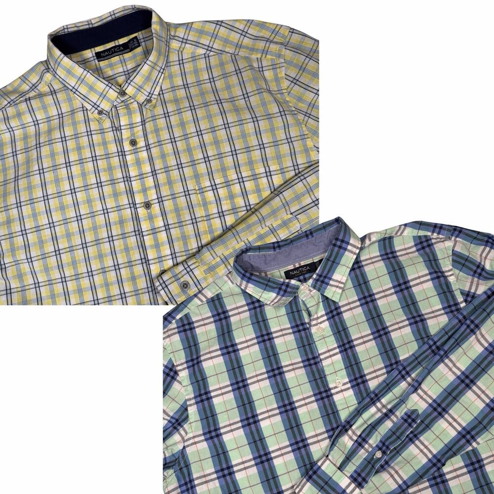 Nautica Shirt Mens XL Lot of 2 Plaid Button Down Long Sleeve Cotton Casual